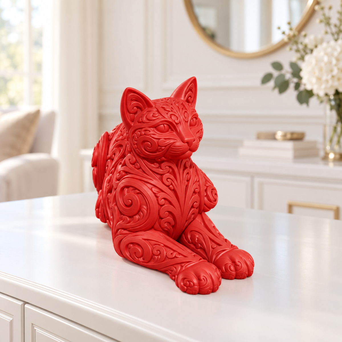 Liegende Katze Ornament - Rot gedruckt Wohnzimmer