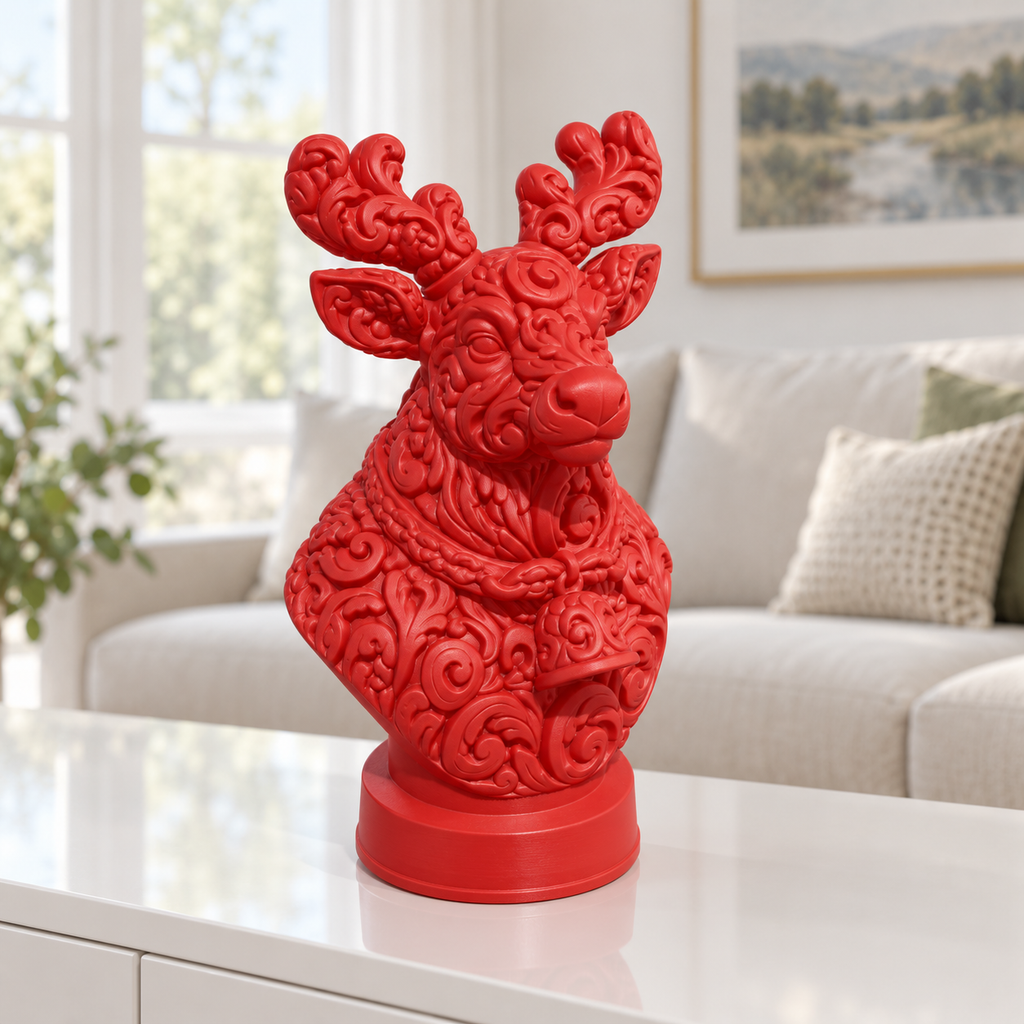 Rentierbüste Ornament - Rot gedruckt Wohnzimmer