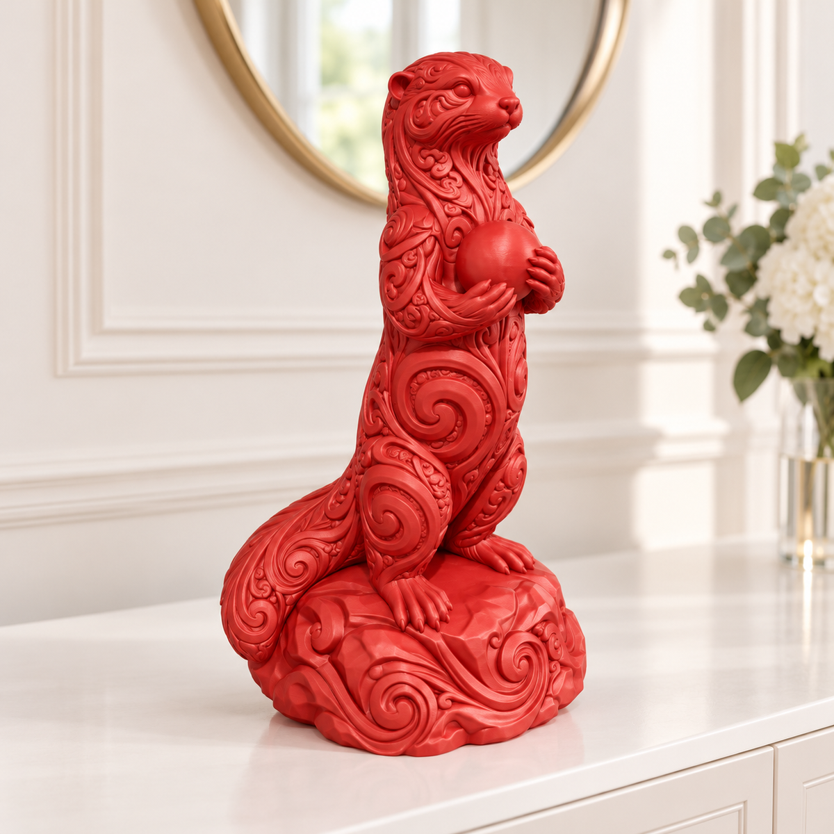 Otter mit Stein Ornament - Rot gedruckt Wohnzimmer