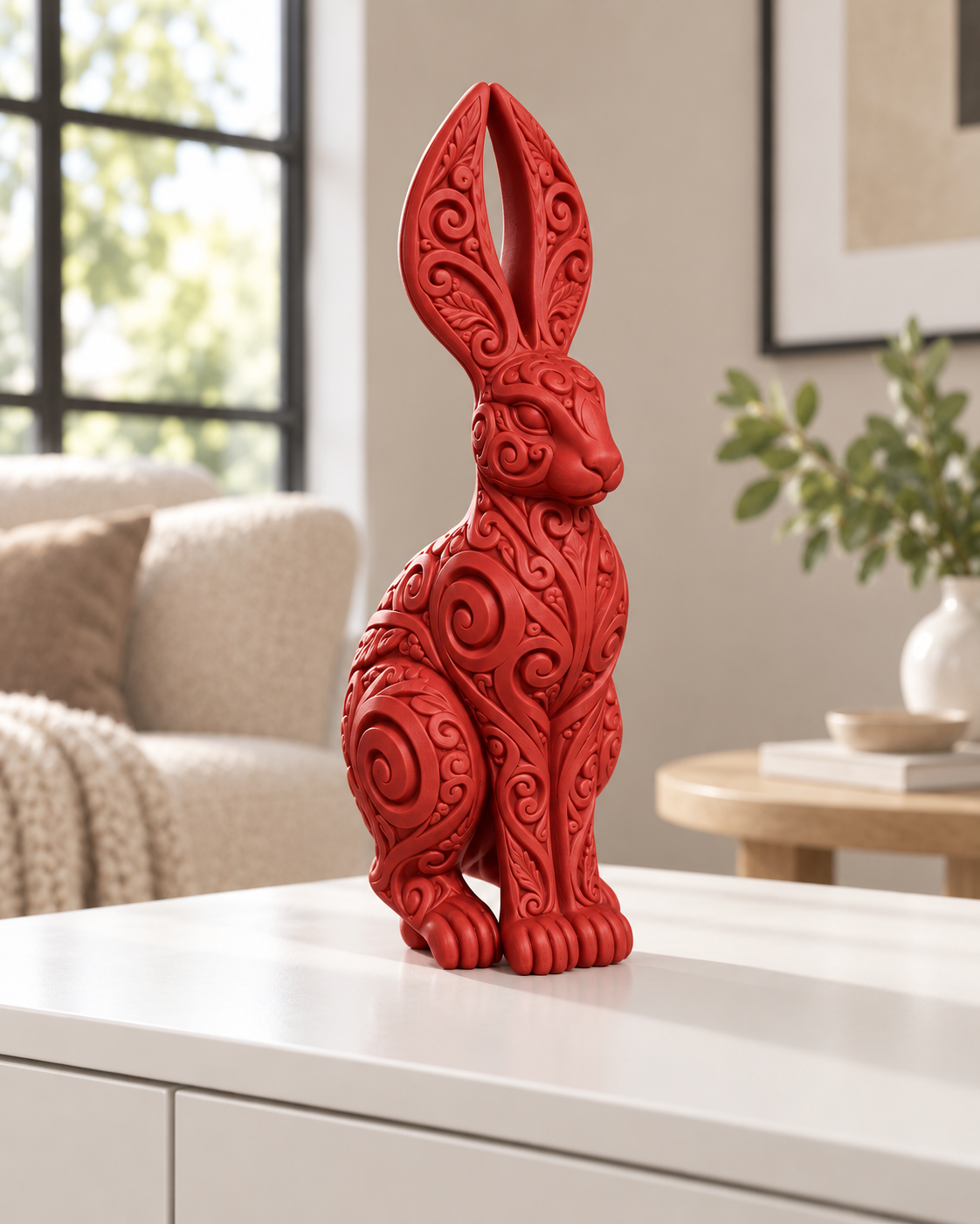 Hase Ornament - Rot gedruckt Wohnzimmer