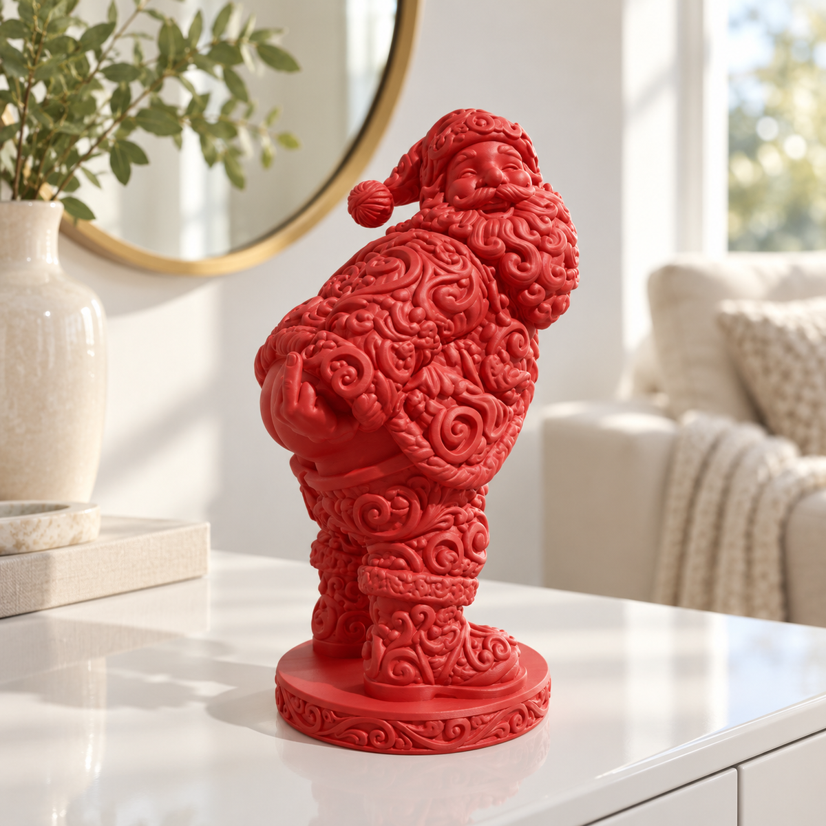 Santa mit Po und Finger Ornament - Rot gedruckt Wohnzimmer