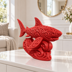Hai auf Welle Ornament - Rot gedruckt Wohnzimmer
