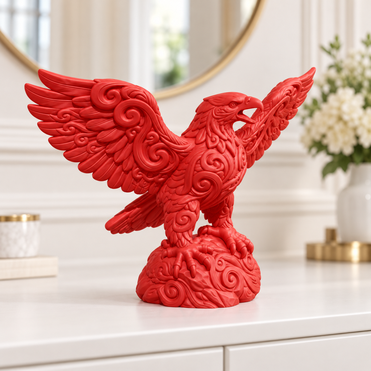 Adler mit Schwingen Ornament - Rot gedruckt Wohnzimmer