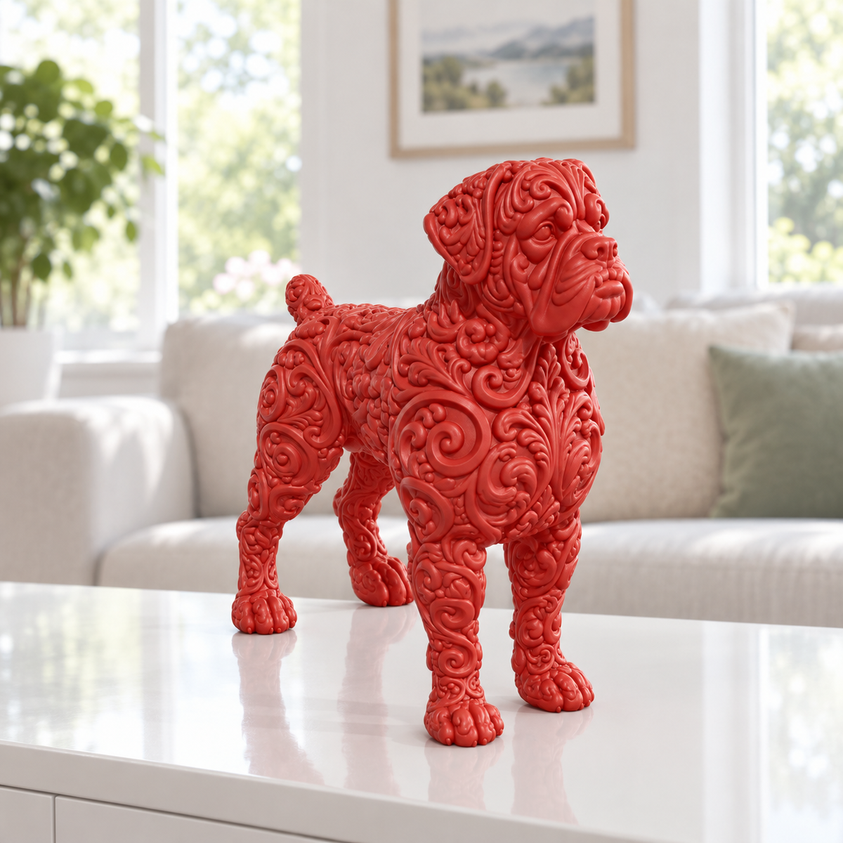 Boxer stehend Ornament - Rot gedruckt Wohnzimmer