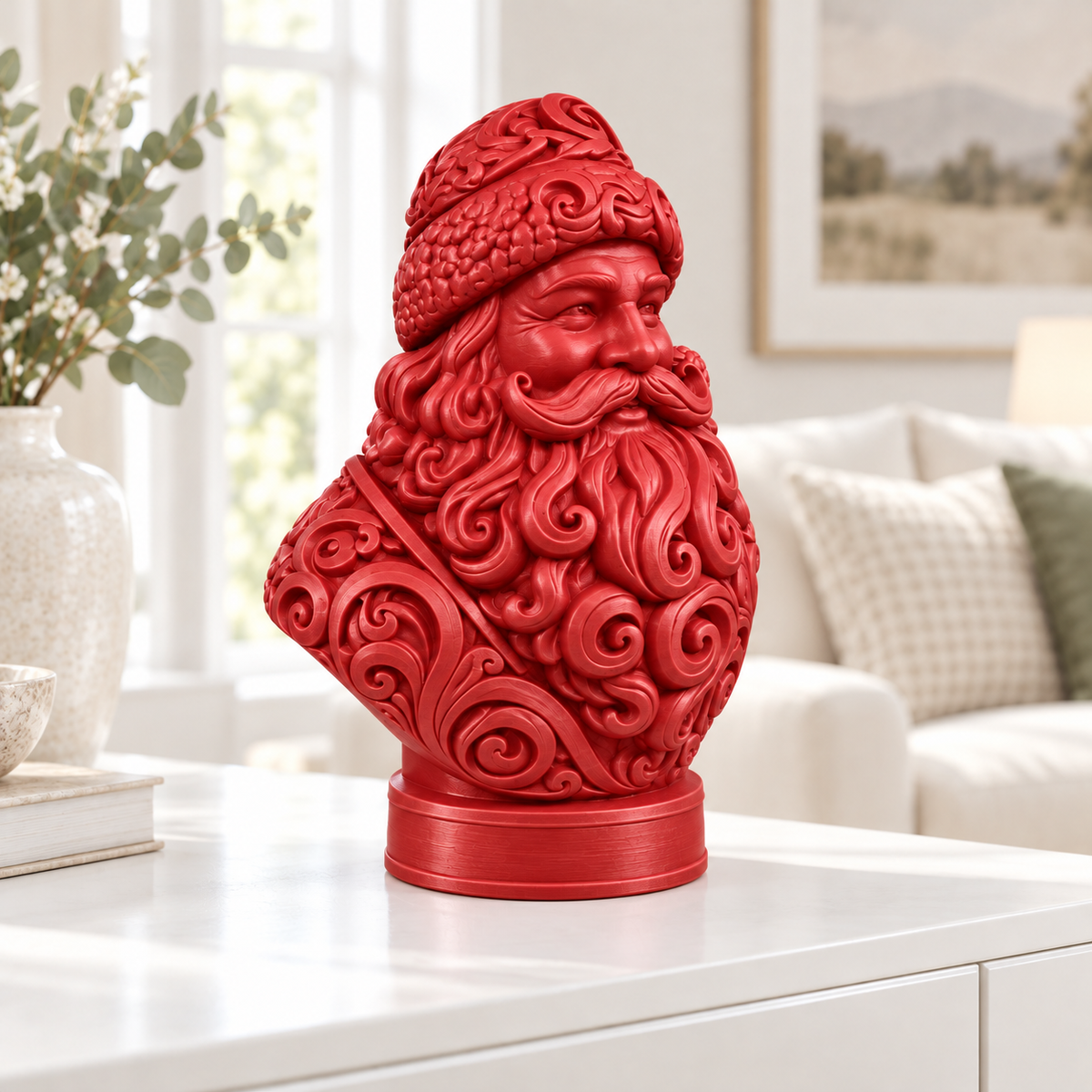 Weihnachtsmann-Büste Ornament - Rot gedruckt Wohnzimmer