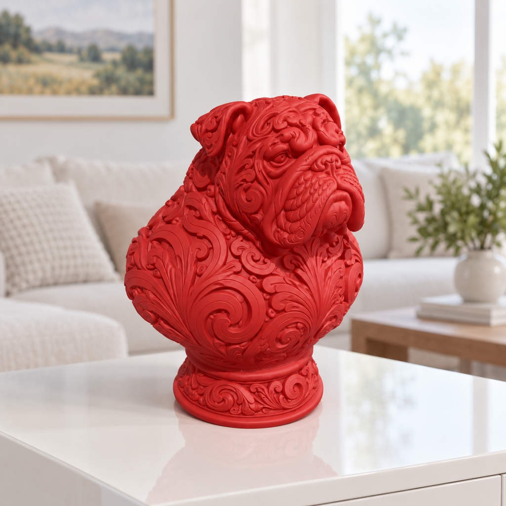 Bulldoggen-Büste Ornament - Rot gedruckt Wohnzimmer