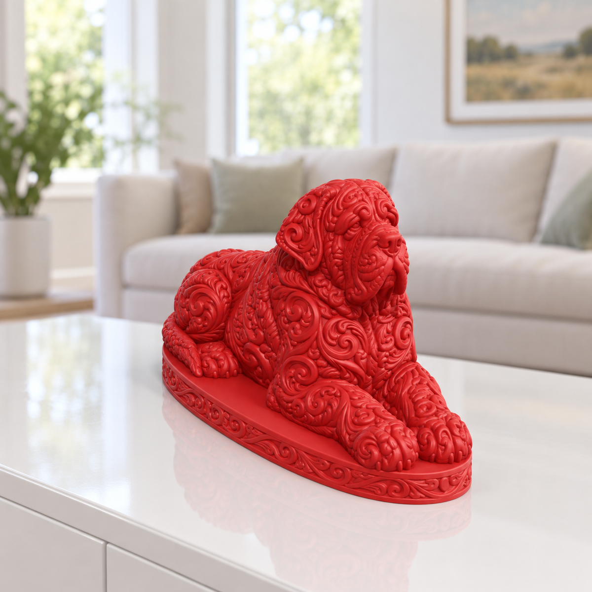 Mastiff liegend Ornament - Rot gedruckt Wohnzimmer