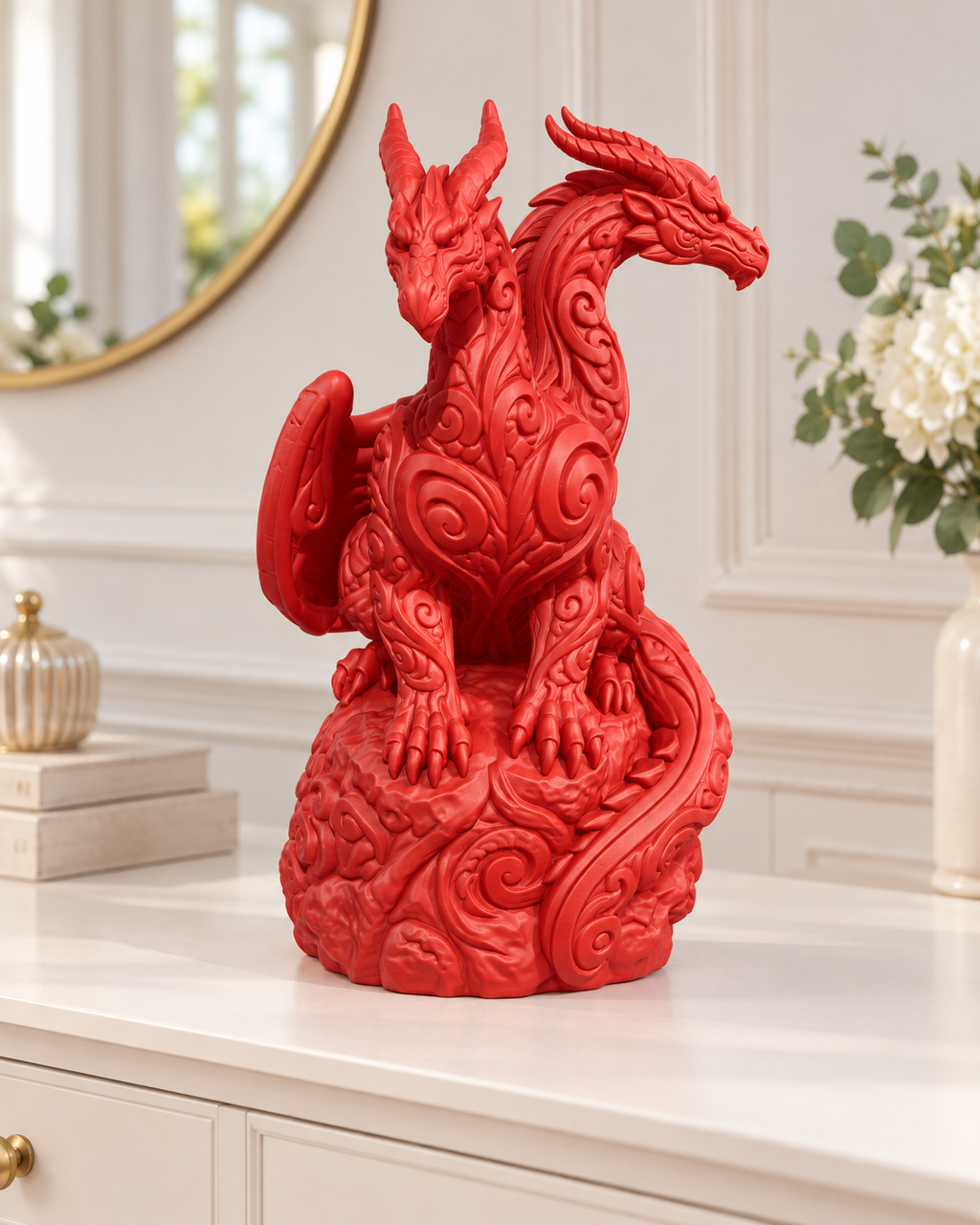 Zweiköpfiger Drache Ornament - Rot gedruckt Wohnzimmer