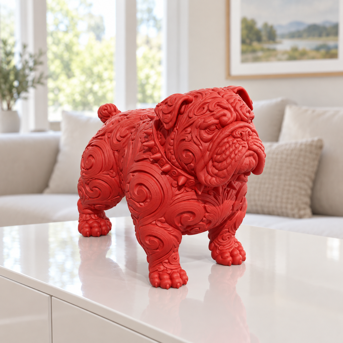 Bulldogge mit Halsband Ornament - Rot gedruckt Wohnzimmer
