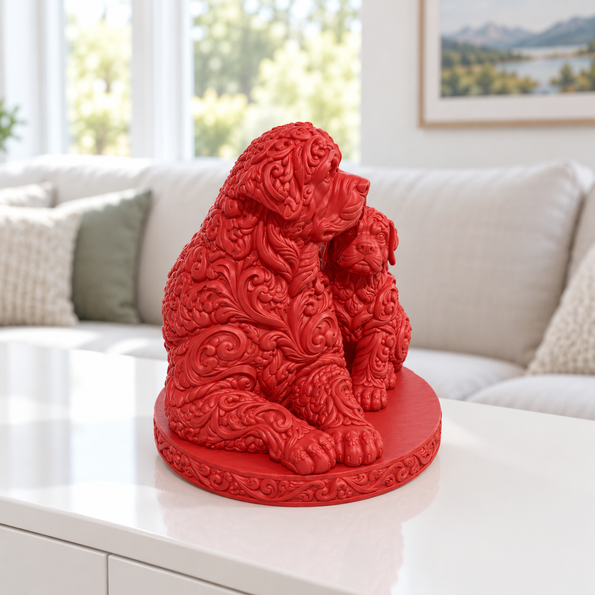 Rottweiler mit Welpe Ornament - Rot gedruckt Wohnzimmer