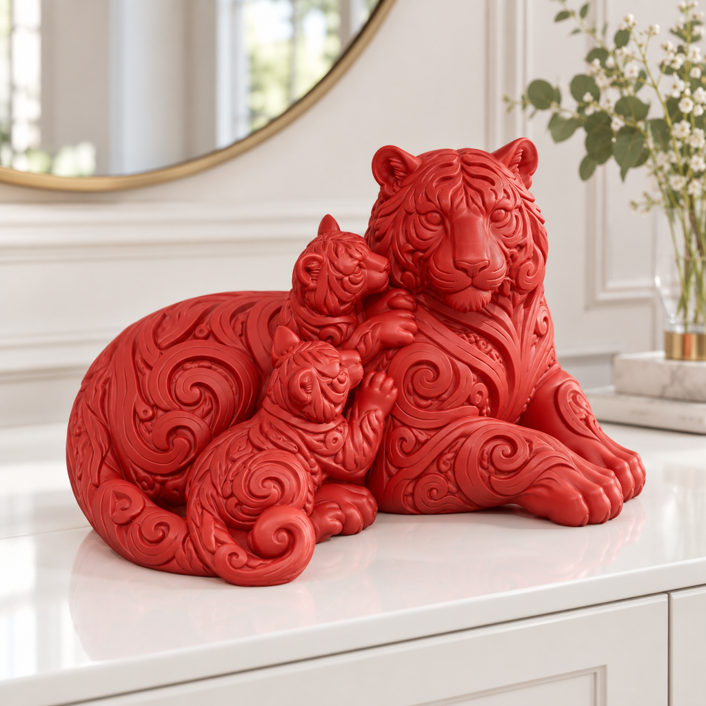 Tiger mit Jungen Ornament - Rot gedruckt Wohnzimmer