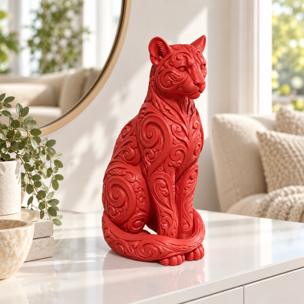 Sitzender Puma Ornament - Rot gedruckt Wohnzimmer