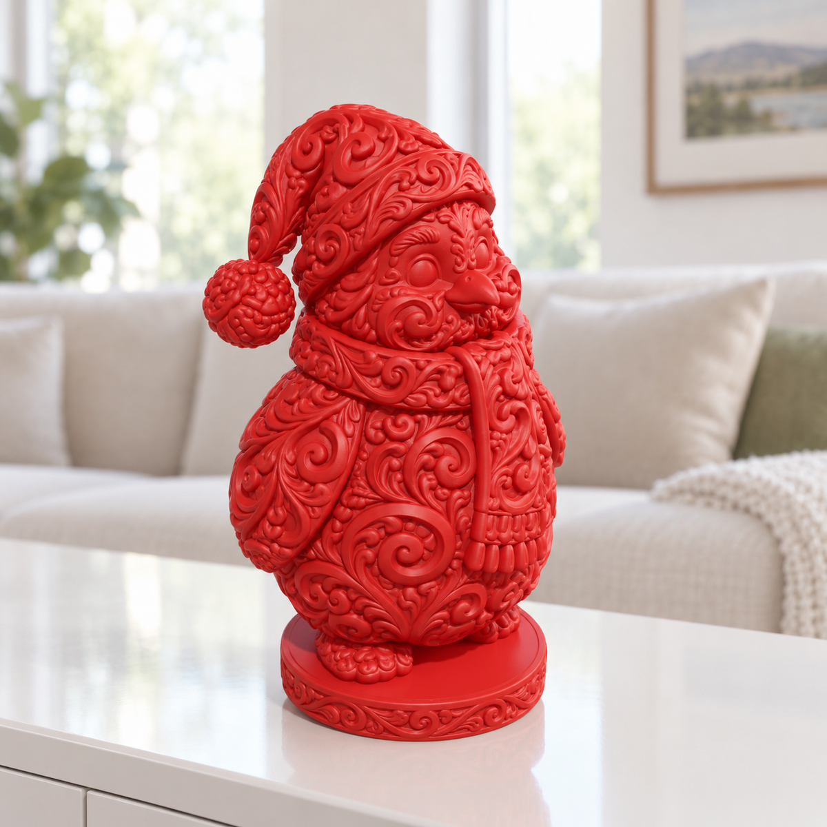 Pinguin mit Mütze Ornament - Rot gedruckt Wohnzimmer