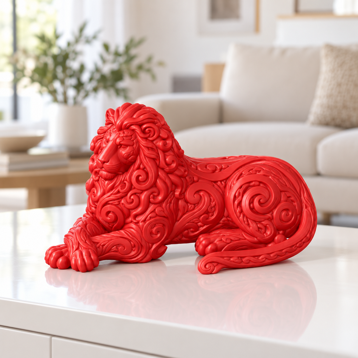 Liegender Löwe Ornament - Rot gedruckt Wohnzimmer