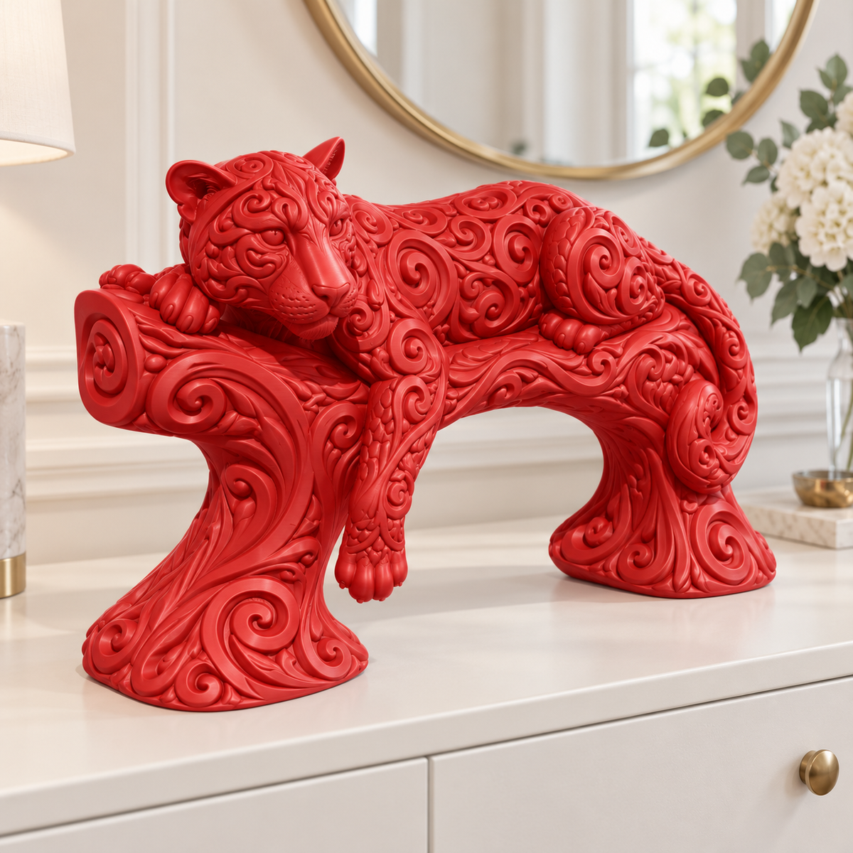 Leopard auf Ast Ornament - Rot gedruckt Wohnzimmer