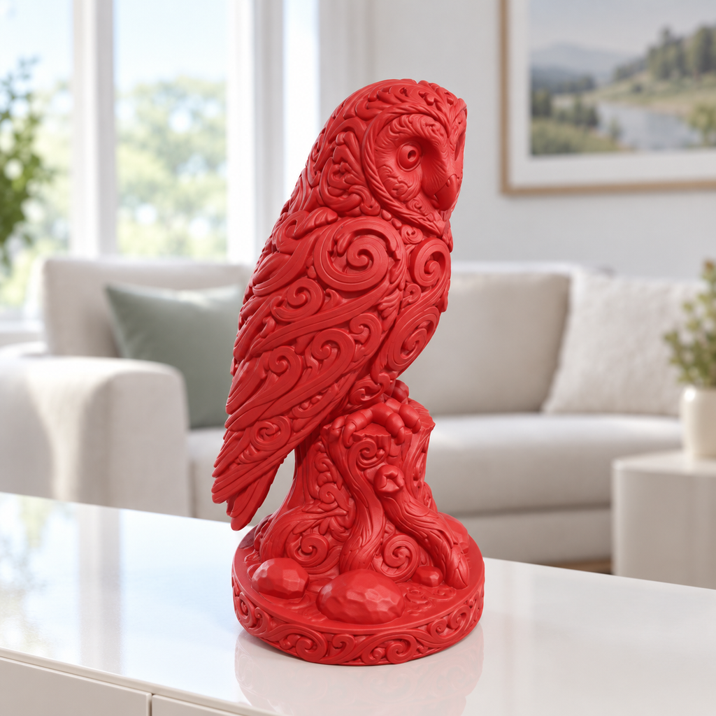 Schleiereule auf Stamm Ornament - Rot gedruckt Wohnzimmer