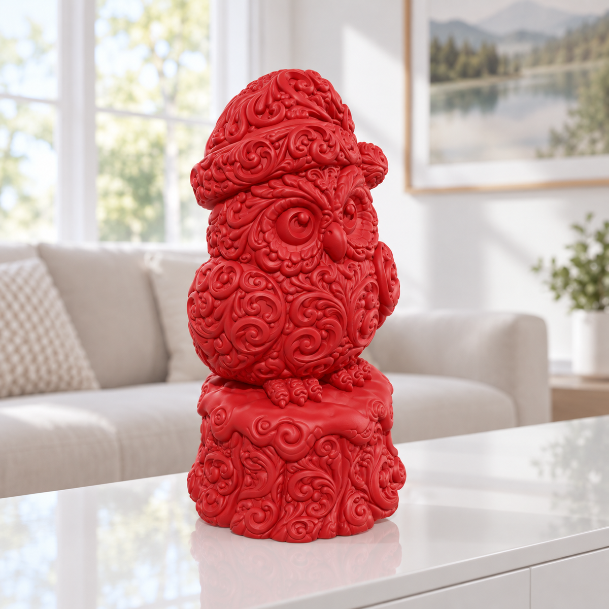 Eule mit Mütze Ornament - Rot gedruckt Wohnzimmer