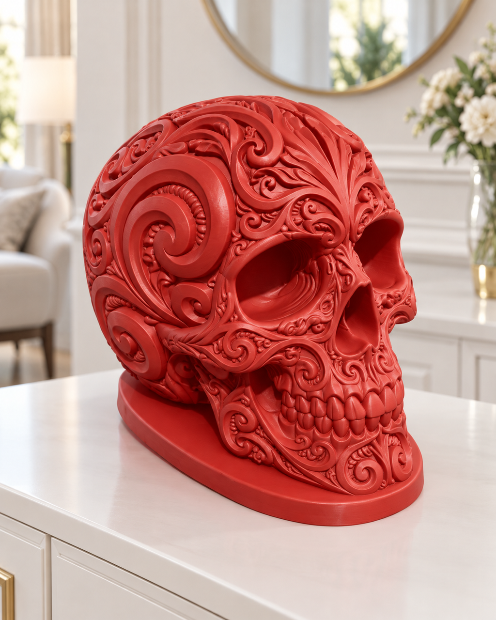 Totenkopf Ornament - Rot gedruckt Wohnzimmer