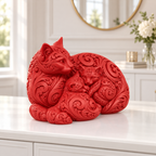 Katze mit Kätzchen Ornament - Rot gedruckt Wohnzimmer