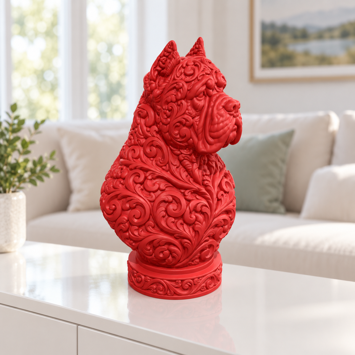 Cane-Corso-Büste Ornament - Rot gedruckt Wohnzimmer