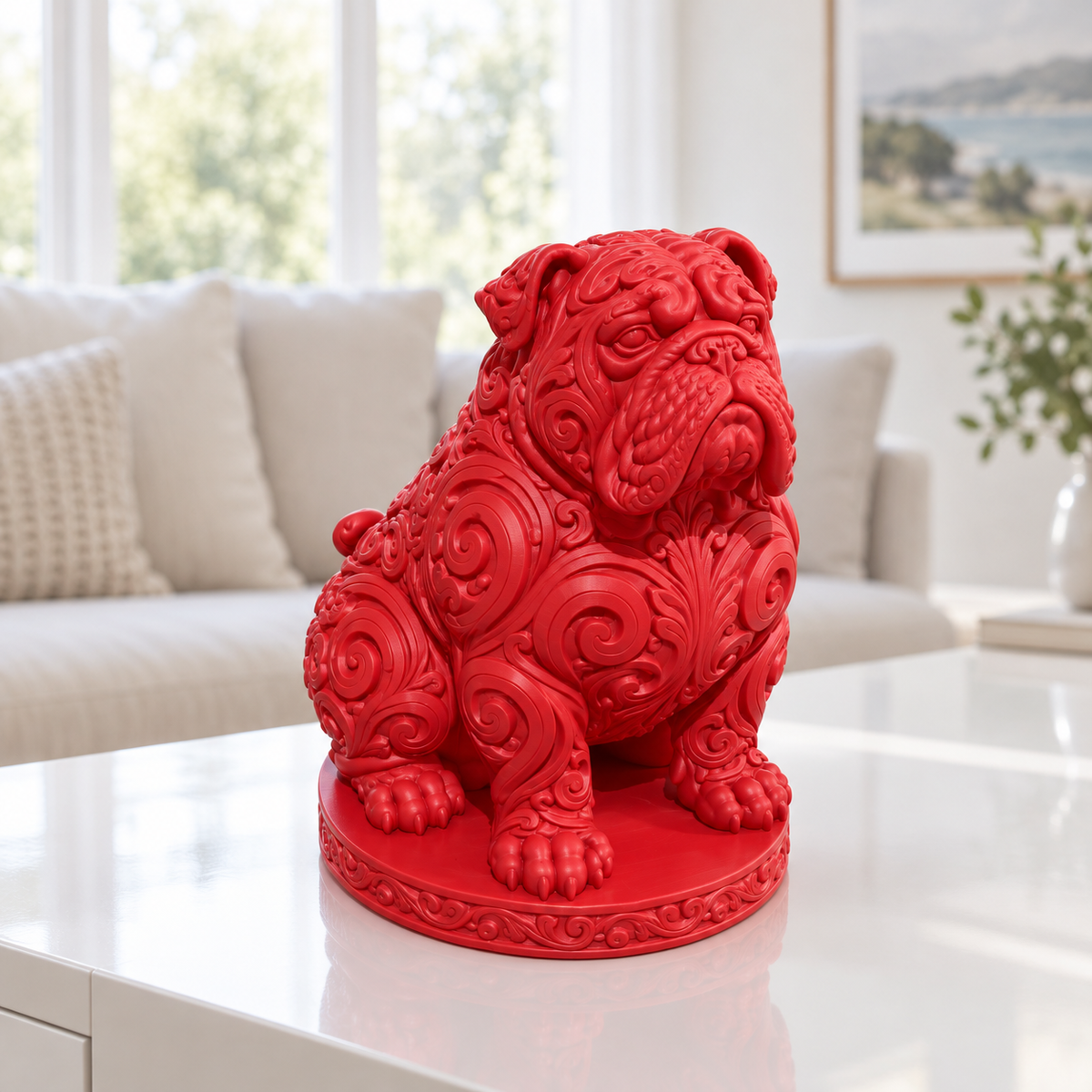 Englische Bulldogge sitzend Ornament - Rot gedruckt Wohnzimmer