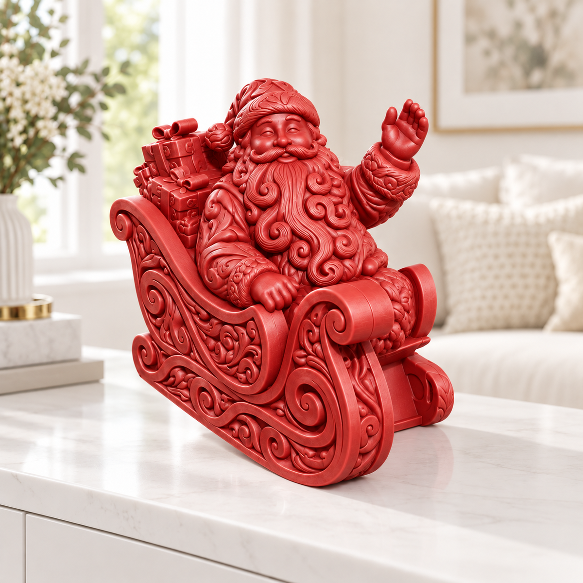 Santa im Schlitten Ornament - Rot gedruckt Wohnzimmer