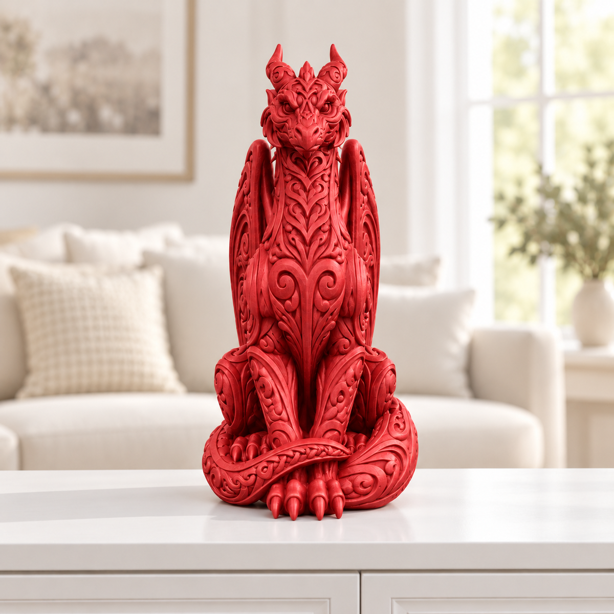 Sitzender Drache Ornament - Rot gedruckt Wohnzimmer