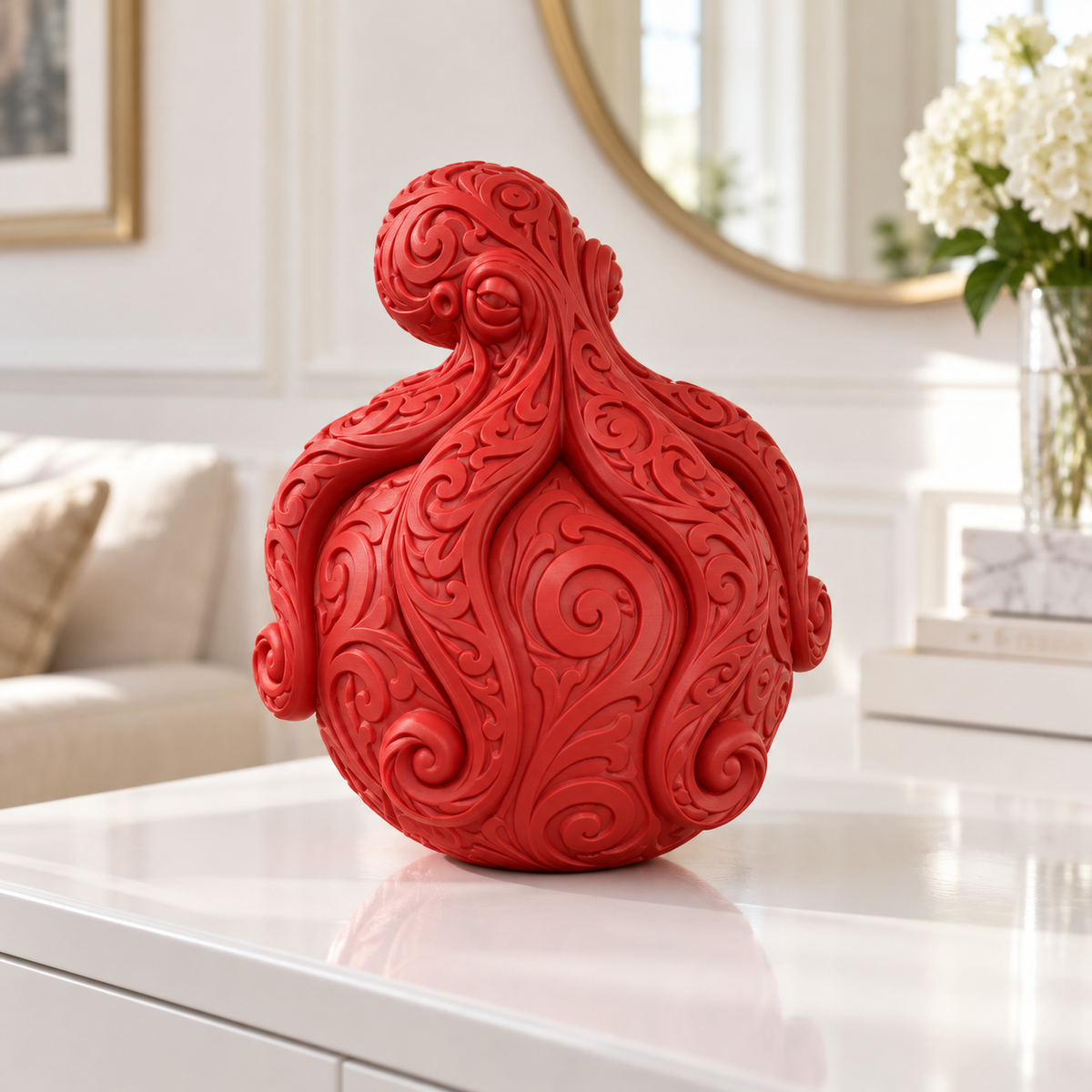 Krake auf Kugel Ornament - Rot gedruckt Wohnzimmer