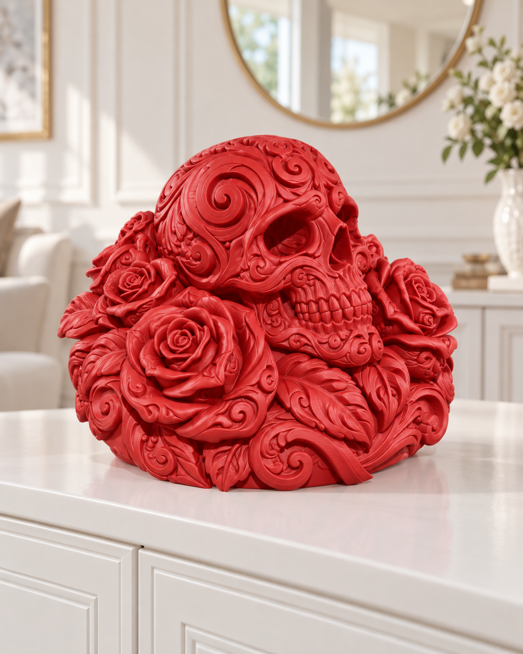 Totenkopf Rosen Ornament - Rot gedruckt Wohnzimmer