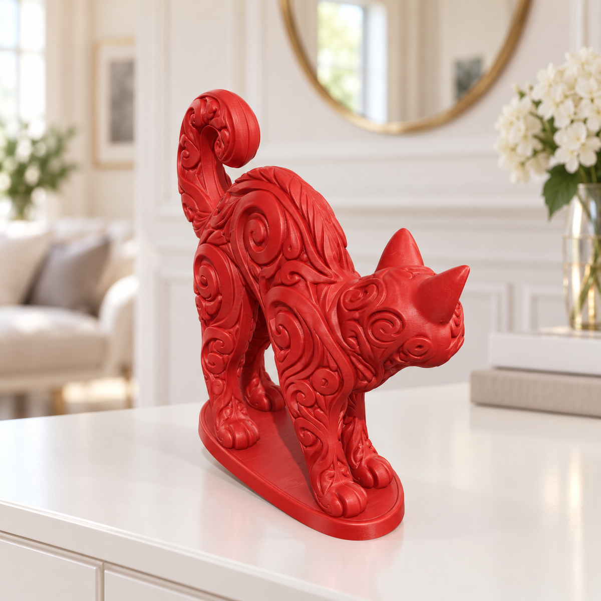 Katze mit Buckel Ornament - Rot gedruckt Wohnzimmer