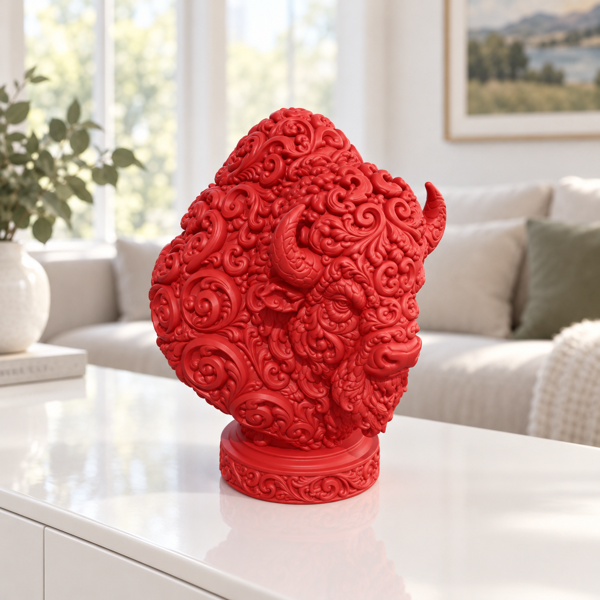 Bisonbüste Ornament - Rot gedruckt Wohnzimmer