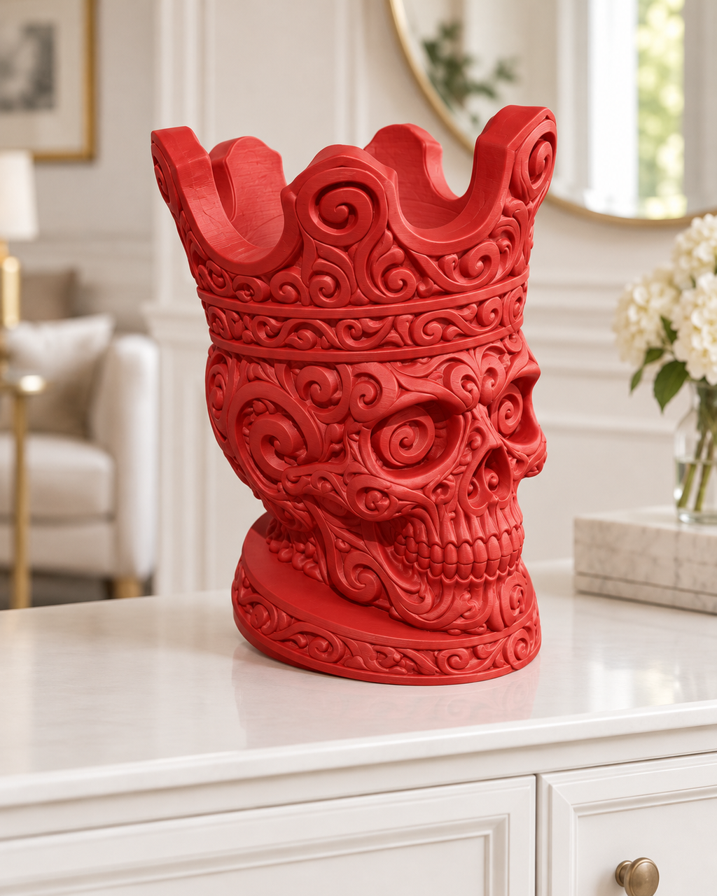 Totenkopf mit Krone Ornament - Rot gedruckt Wohnzimmer