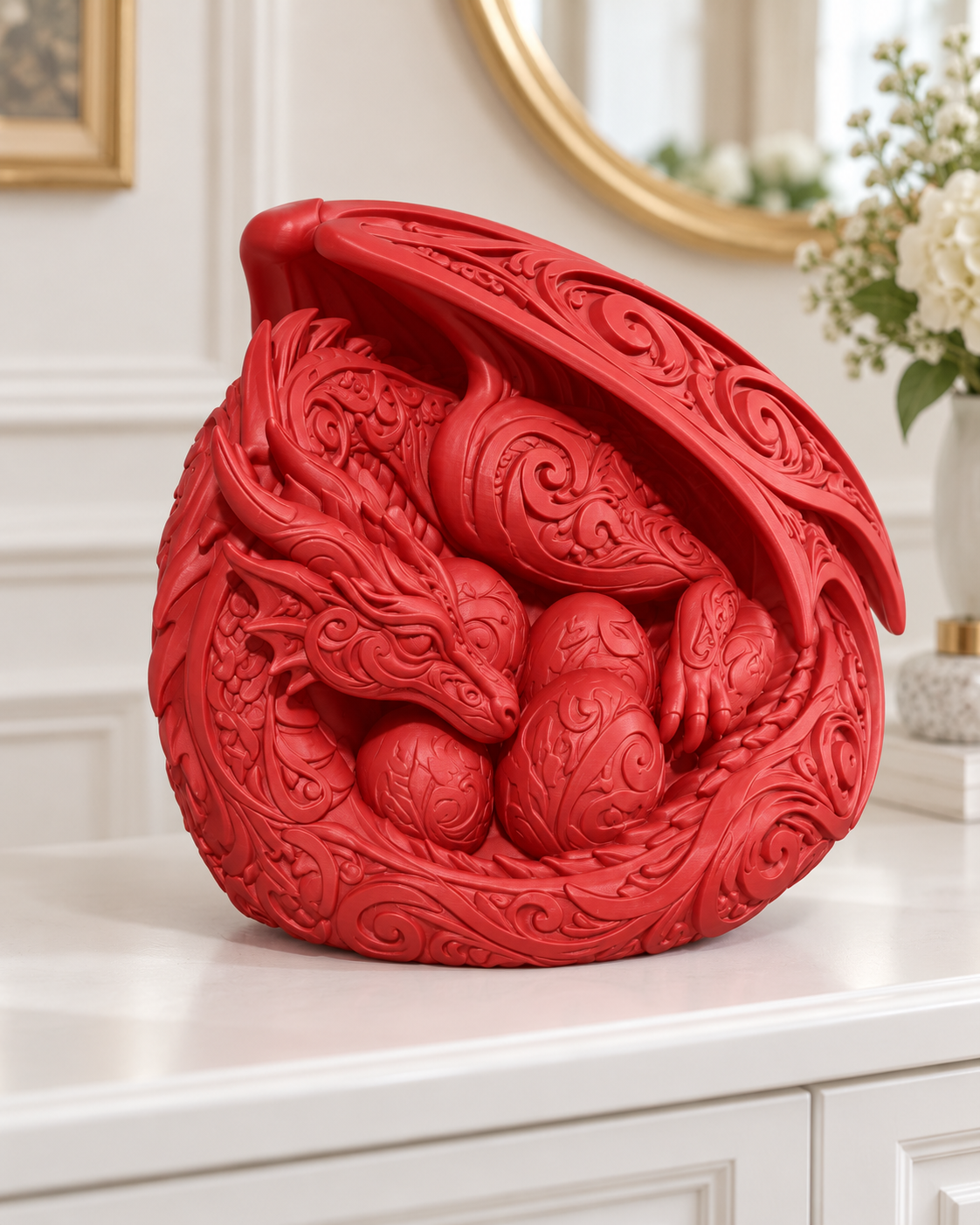 Drachenmutter mit Eiern Ornament - Rot gedruckt Wohnzimmer