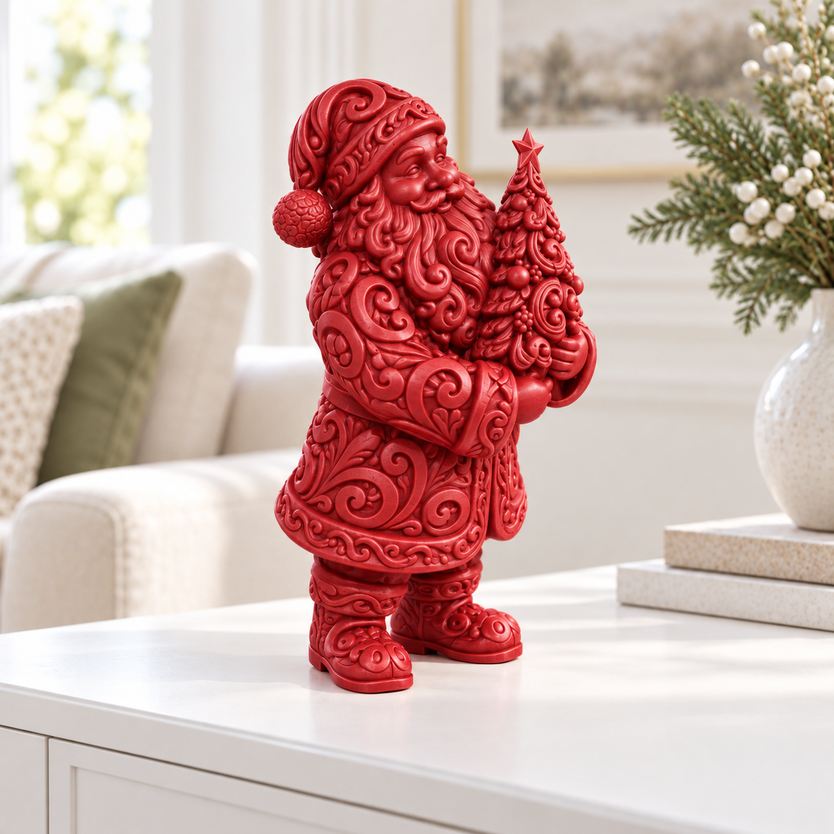 Santa mit Tannenbaum Ornament - Rot gedruckt Wohnzimmer