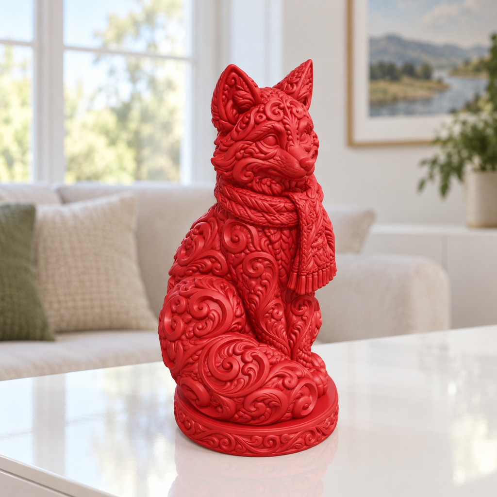 Fuchs mit Schal Ornament - Rot gedruckt Wohnzimmer