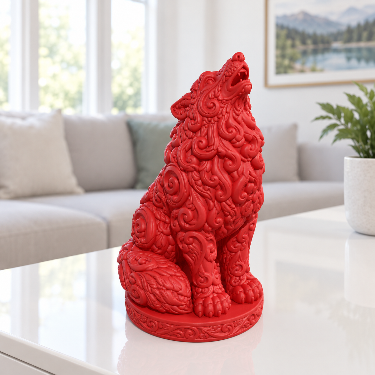 Wolf heulend Ornament - Rot gedruckt Wohnzimmer