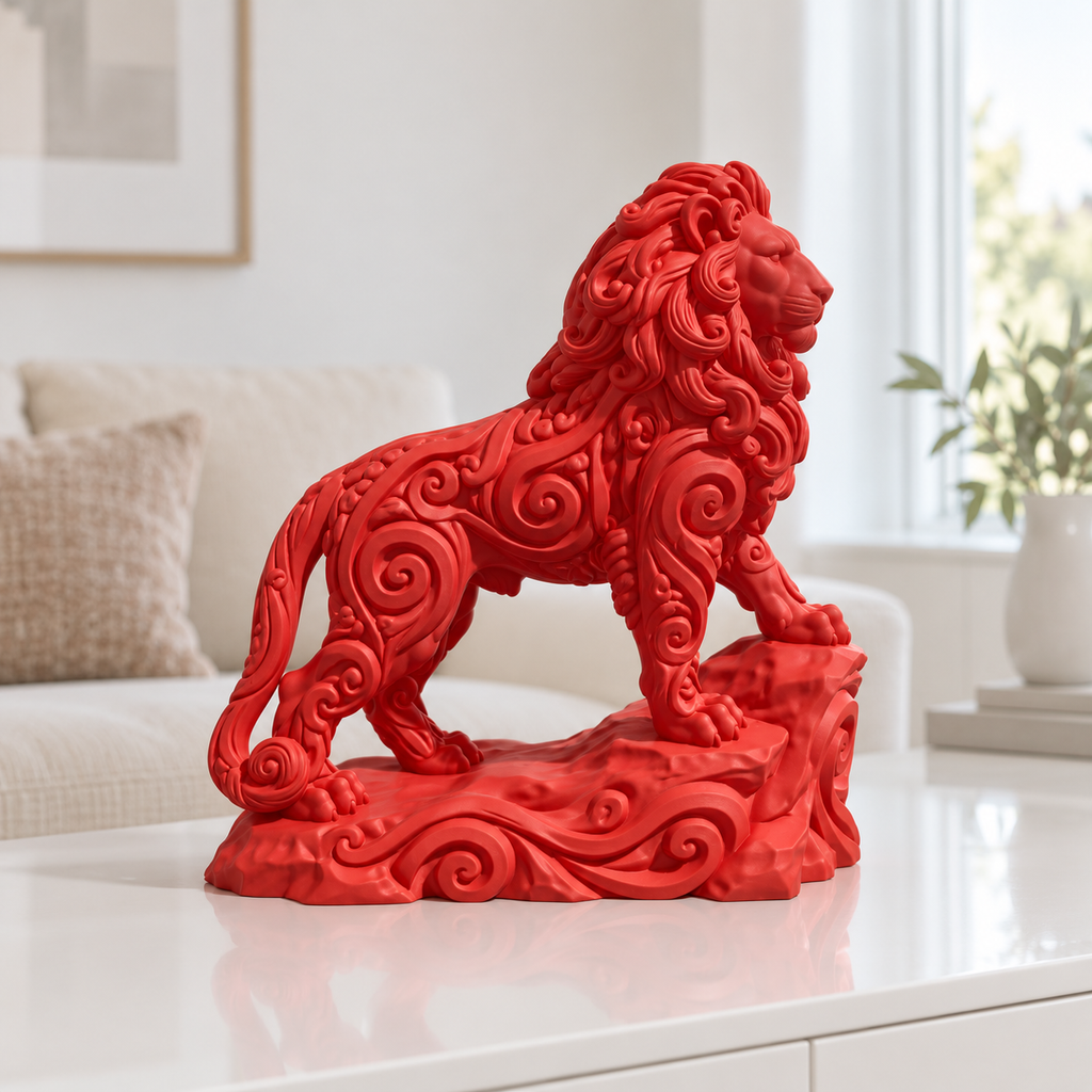 Löwe auf Fels Ornament - Rot gedruckt Wohnzimmer