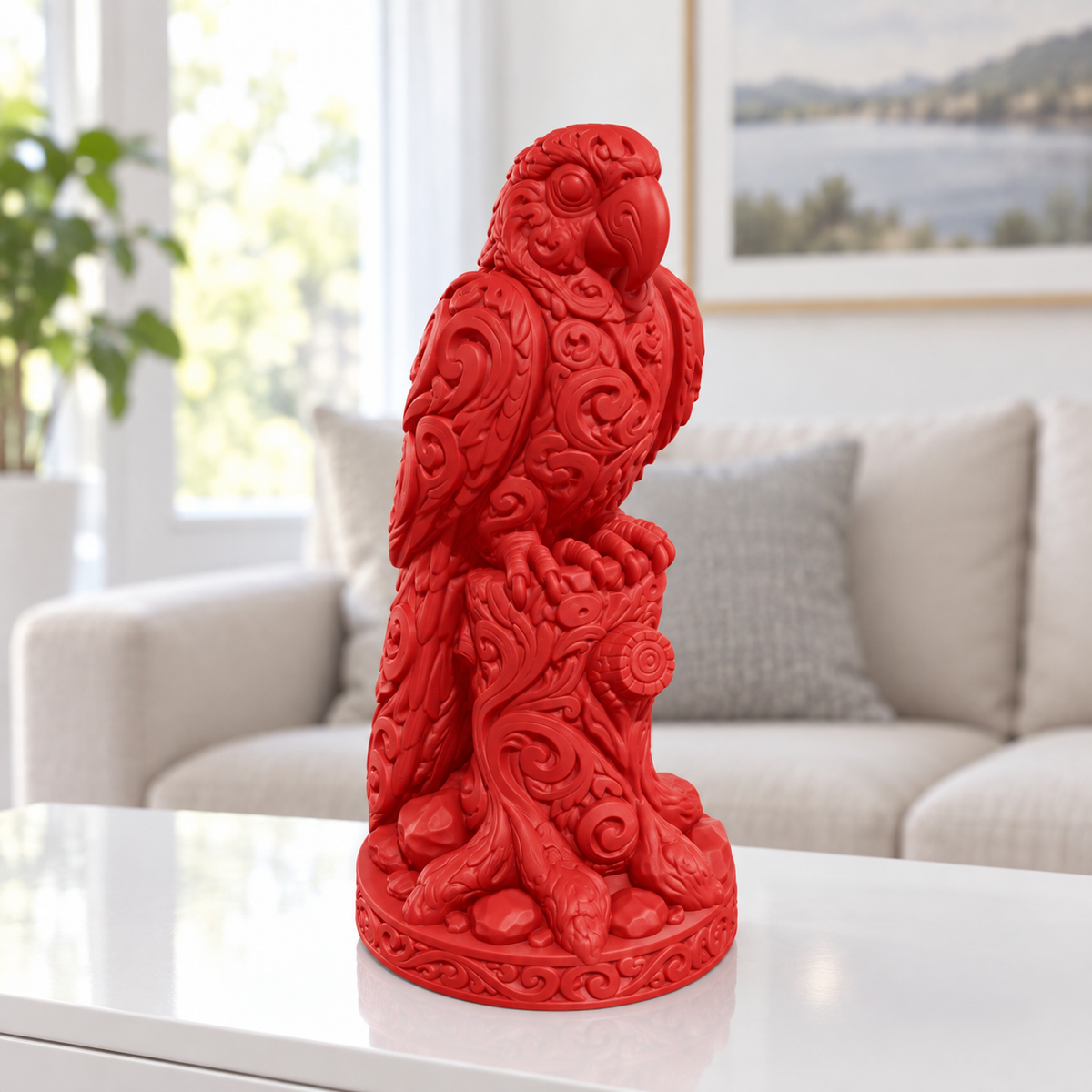 Ara auf Baumstumpf Ornament - Rot gedruckt Wohnzimmer