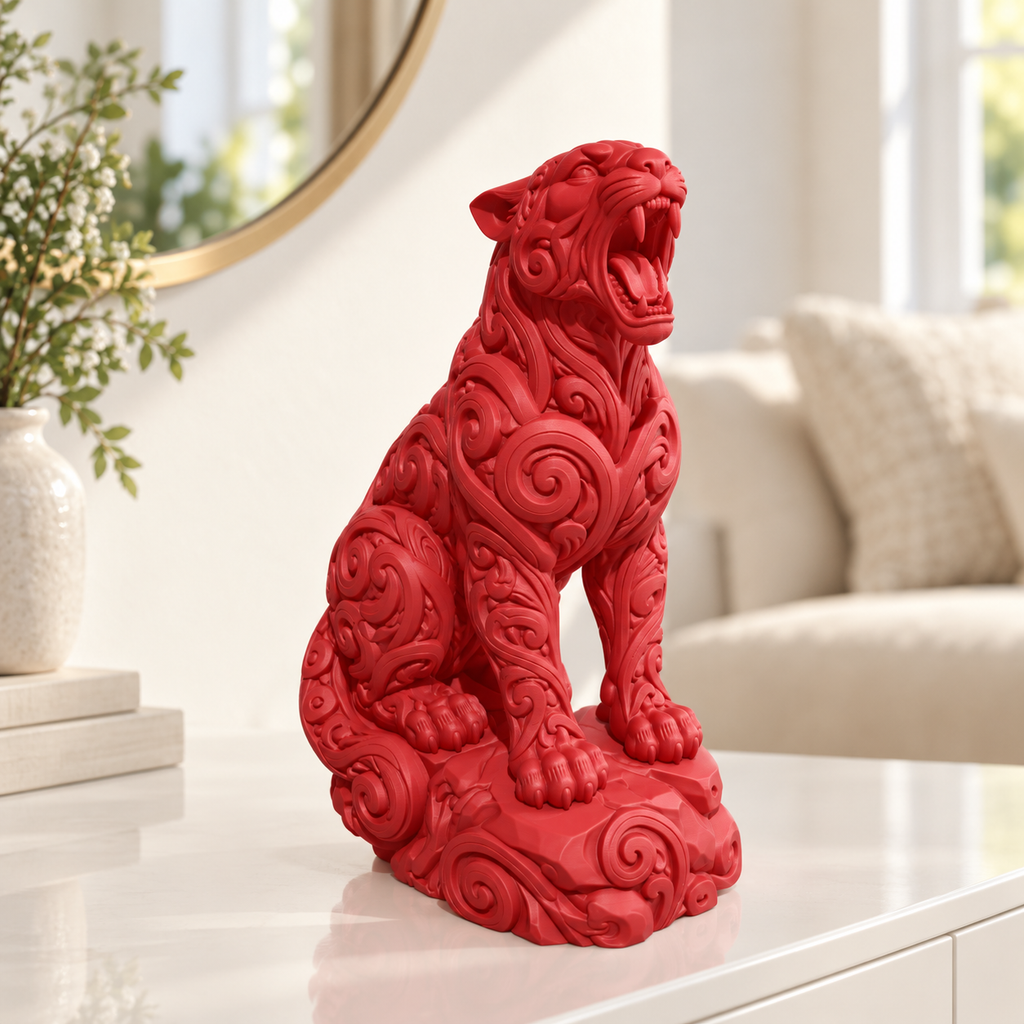 Brüllender Puma Ornament - Rot gedruckt Wohnzimmer