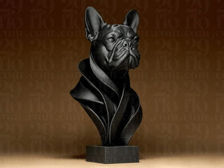 Moderne French-Bulldog-Büste – Hundeskulptur auf Sockel FehnFactory