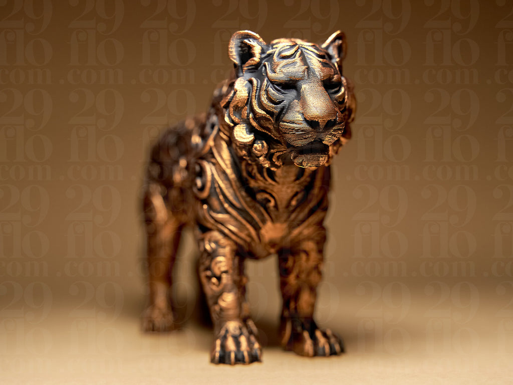 Floral-Tigerskulptur – Ornamentale Wildkatzen-Figur FehnFactory