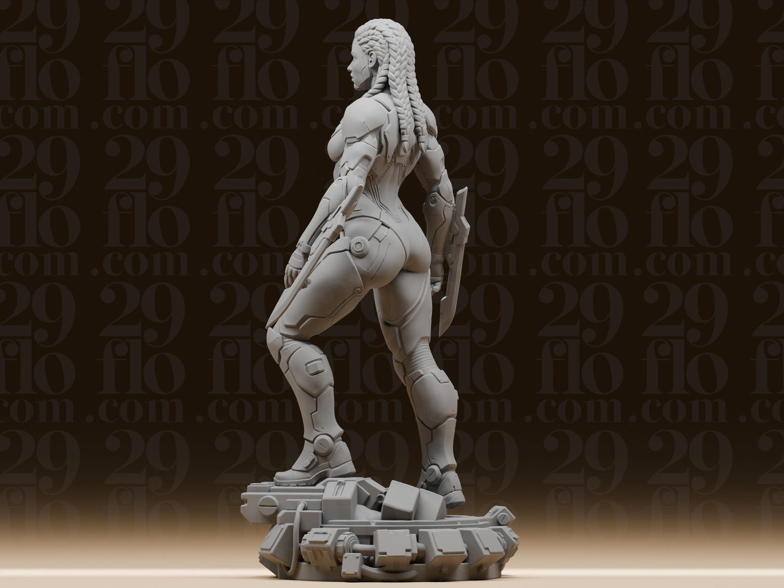 Cyberpunk-Kriegerin mit Armklingen – Sci-Fi-Skulptur FehnFactory