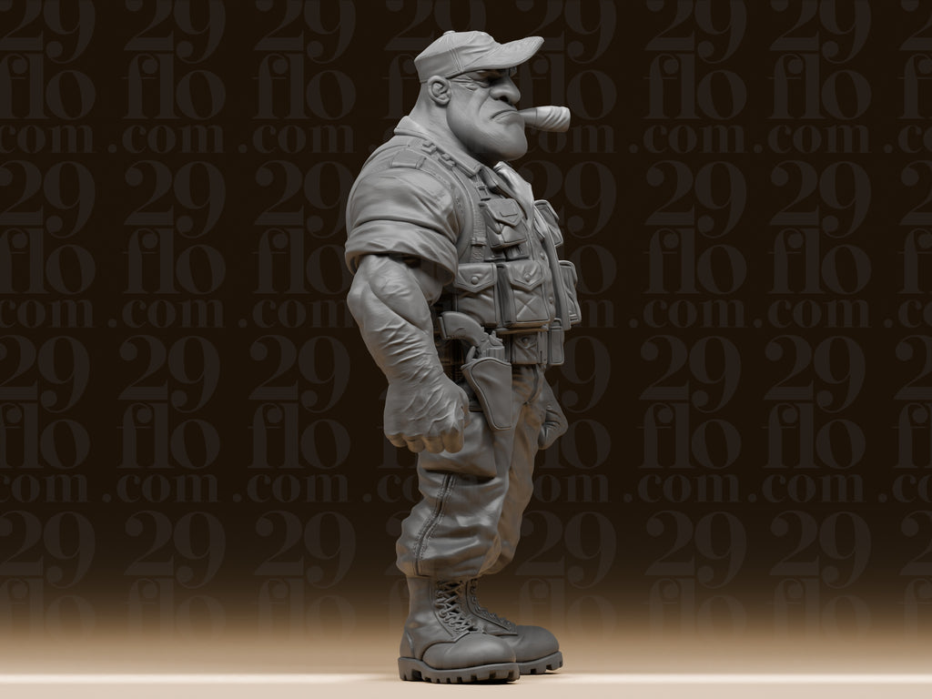 Muskel-Soldat mit Zigarre – stilisierte Söldner-Skulptur FehnFactory
