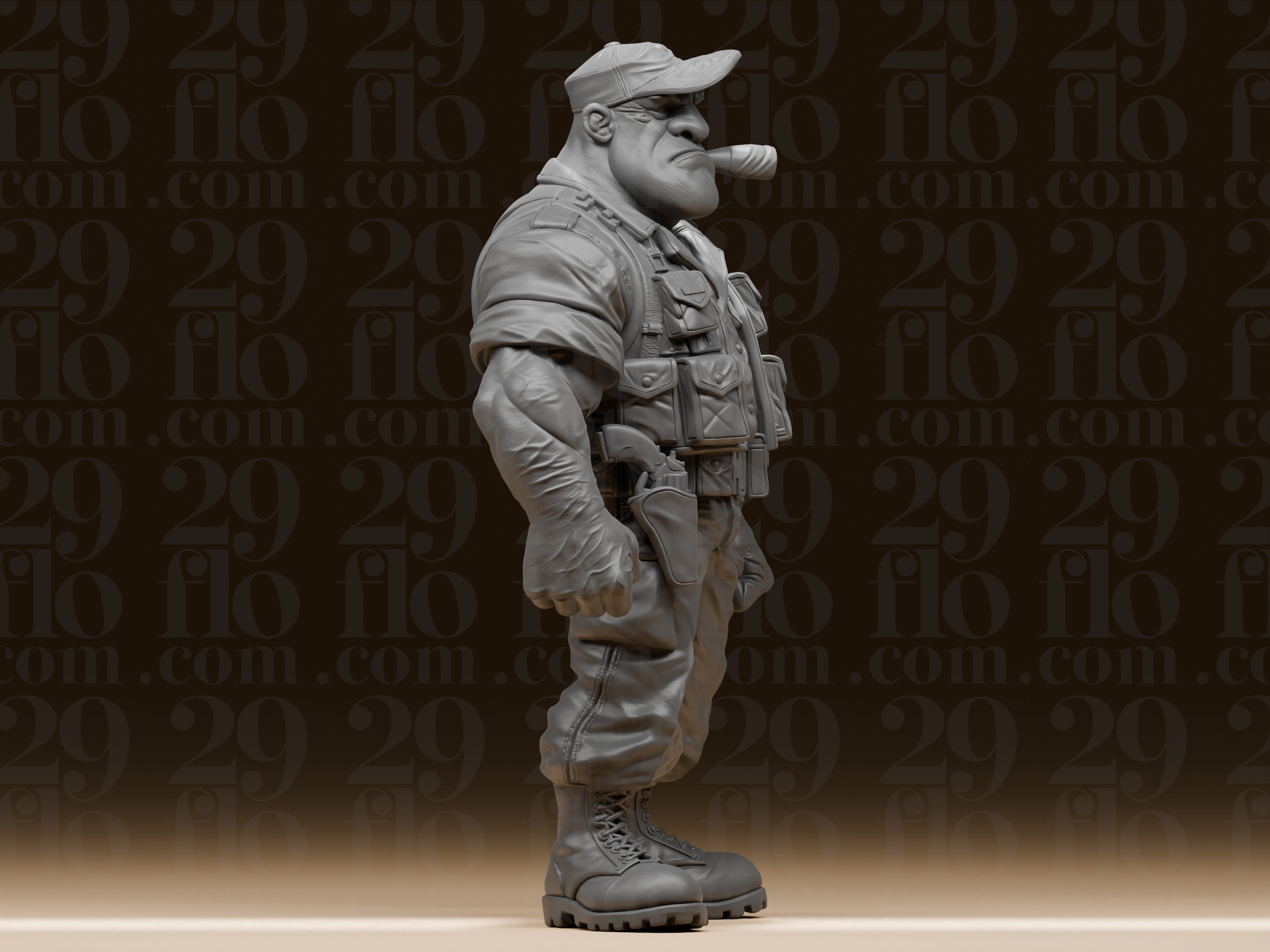 Muskel-Soldat mit Zigarre – stilisierte Söldner-Skulptur FehnFactory