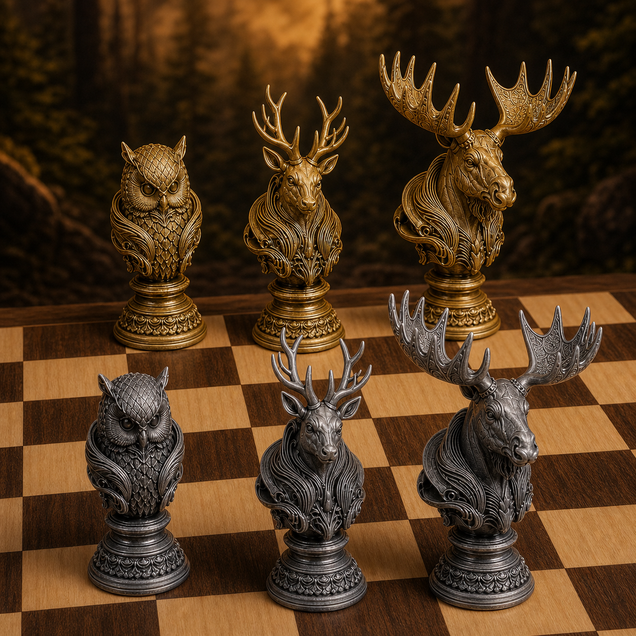 Waldtiere-Schach – 32 handbemalte PLA-Figuren FehnFactory
