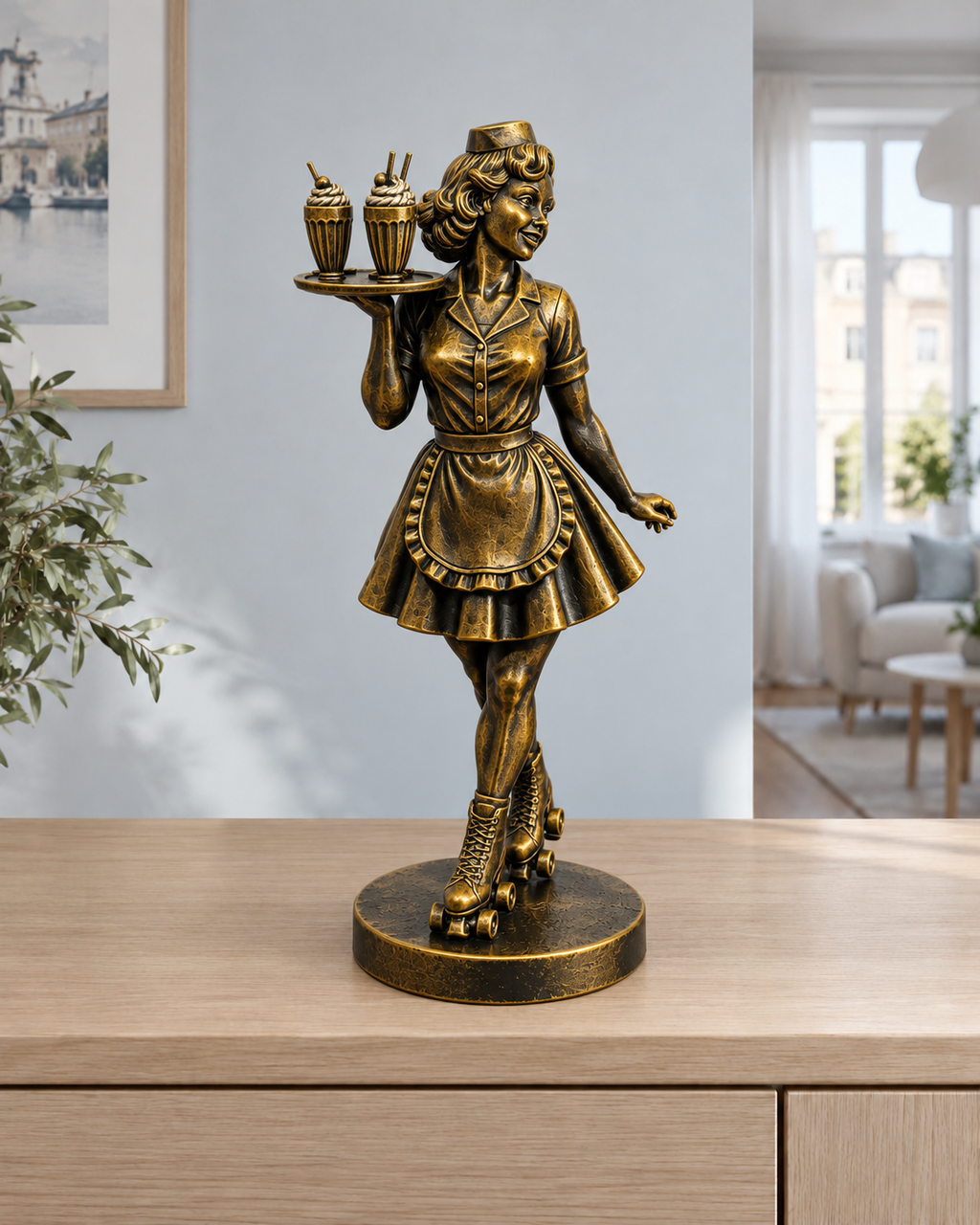 Diner-Kellnerin auf Rollschuhen – 07 handbemalt gold