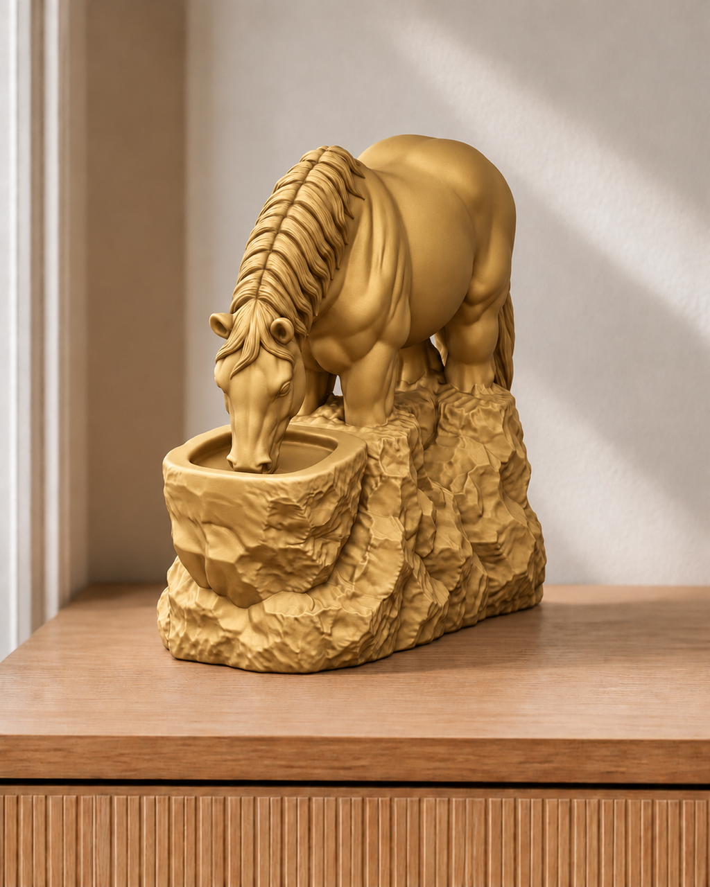 Pferd trinkend – Pferdefigur – 07 handbemalt gold