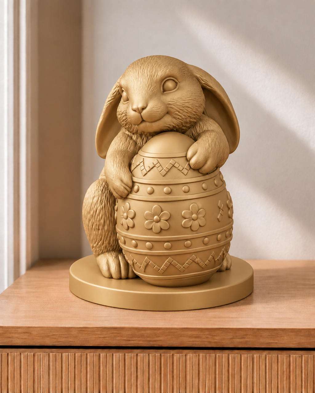 Hase mit Ei – Hasenfigur – 07 handbemalt gold