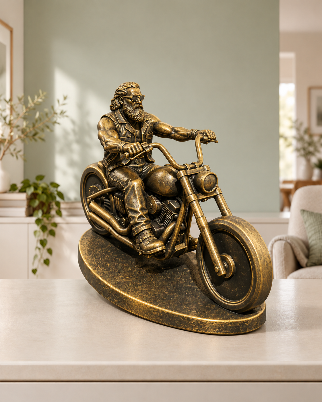 Biker auf Chopper – 07-handbemalt-gold