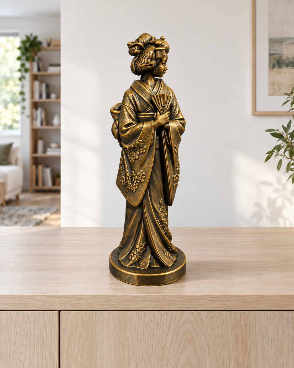 Geisha mit Fächer - 07-handbemalt-gold